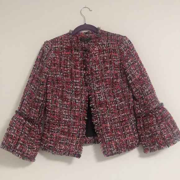 ANN TAYLOR Fringe Tweed Ruffle Cuff Jacket Blazer - Picture 15 of 15